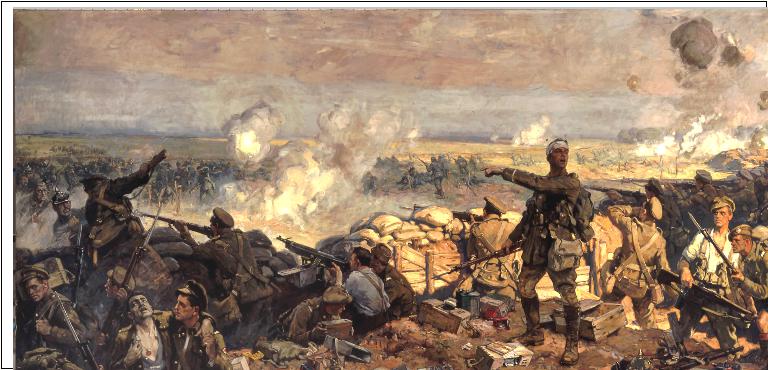 Painting of the Second Battle of Ypres by Richard Jack, Beaverbrook Collection of the Canadian War Museum